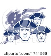 Poster, Art Print Of American Revolution Patriot Soldier Faces Over A Flag