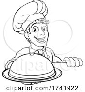 Poster, Art Print Of Chef Holding Plate Platter Sign Cartoon