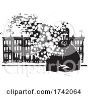 Poster, Art Print Of Unmasked Infected Man Spreading Coronavirus Through A City