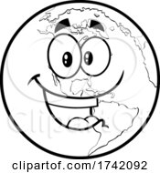 Black And White Happy Earth Globe Mascot Character