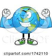 Poster, Art Print Of Flexing Earth Globe Mascot Character