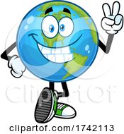 Happy Earth Globe Mascot Character Gesturing Peace