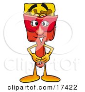 Clipart Picture Of A Paint Brush Mascot Cartoon Character Wearing A Red Mask Over His Face by Toons4Biz
