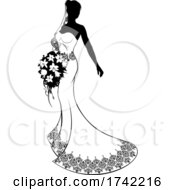 Poster, Art Print Of Wedding Bride Silhouette With Flowers