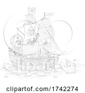 Poster, Art Print Of Boy And Parrot On A Pirate Ship Behind A Shark