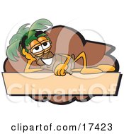 Poster, Art Print Of Palm Tree Mascot Cartoon Character Over A Blank Tan Business Label