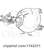 Cartoon Black And White Bird Eating A Worm Sandwich by toonaday