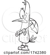Poster, Art Print Of Cartoon Black And White Shower Ready Bird With An Umbrella
