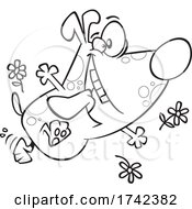 Poster, Art Print Of Cartoon Black And White Happy Spring Pup