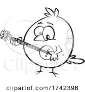 Cartoon Black And White Bird Playing A Banjo