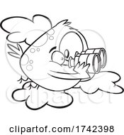Cartoon Black And White Bird Using Binoculars