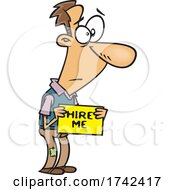 Poster, Art Print Of Cartoon Unemployed Man Holding A Hire Me Sign