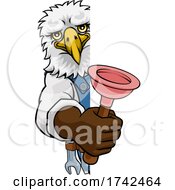 Poster, Art Print Of Eagle Plumber Cartoon Mascot Holding Plunger