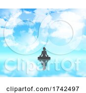 3D Female In Yoga Position Against Blue Cloudy Sky