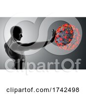 Poster, Art Print Of 3d Male Figure Holding His Hand Out In Front And Stopping Covid 19 Virus Cell