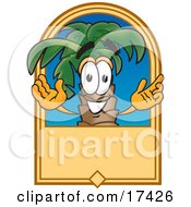 Poster, Art Print Of Palm Tree Mascot Cartoon Character On A Blank Tan Label