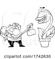 Poster, Art Print Of Science Professor Albert Einstein Character Watering A Carnivorous Plant