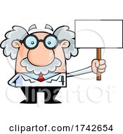 Science Professor Albert Einstein Character Holding A Sign by Hit Toon