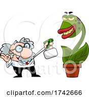 Science Professor Albert Einstein Character Watering A Carnivorous Plant