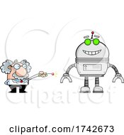 Science Professor Albert Einstein Character Operating A Robot by Hit Toon