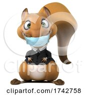 Poster, Art Print Of 3d Business Squirrel Wearing A Mask On A White Background