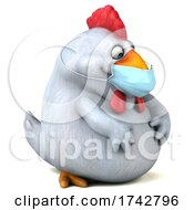 3d White Chicken Wearing A Mask On A White Background by Julos