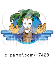 Poster, Art Print Of Palm Tree Mascot Cartoon Character On A Blue Travel Business Logo