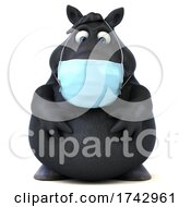 3d Black Horse Wearing A Mask On A White Background