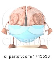 3d Brain Character Wearing A Mask On A White Background