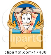 Poster, Art Print Of Pizza Mascot Cartoon Character On A Blank Tan Label Or Sign