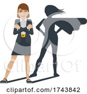Poster, Art Print Of Business Woman Super Hero Shadow Cartoon Mascot