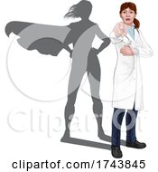 Doctor Woman Pointing With Super Hero Shadow