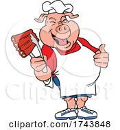 Poster, Art Print Of Male Chef Pig Holding Ribs And Giving A Thumb Up