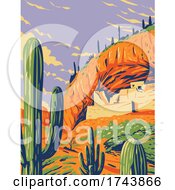 Poster, Art Print Of Saladostyle Cliff Dwelling And Saguaro Cactus In Tonto National Monument In Superstition Mountains Located In Gila County Arizona Wpa Poster Art