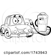 Poster, Art Print Of Black And White Happy Car At A Gas Station