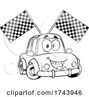 Poster, Art Print Of Black And White Happy Car With Racing Flags