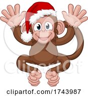 Poster, Art Print Of Santa Hat Christmas Monkey Cartoon Character