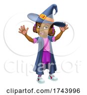 Poster, Art Print Of Black Girl Cartoon Child Halloween Witch Costume