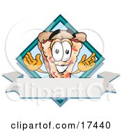 Poster, Art Print Of Pizza Mascot Cartoon Character Over A Blank White Business Label Banner