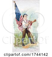 Poster, Art Print Of Patriotic Boy Leaning An American Flag Pole On His Chest