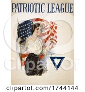 Poster, Art Print Of A Young Patriotic Woman With A Blue Triangle And American Flag On A Vintage Patriotic League Wwi Poster