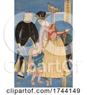 Poster, Art Print Of Japanese Guard With A Mother And Child Near A Monkey And Dog