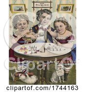 Poster, Art Print Of Siblings Playing At A Table With Kittens And A Dog Below