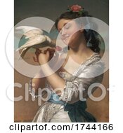 Poster, Art Print Of Young Woman Holding And Feeding Cherries To A Pet Dove