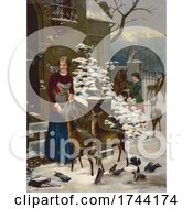 Poster, Art Print Of Women Tending To Horses Deer And Birds On A Winter Morning