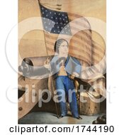 Poster, Art Print Of Patriotic Boy Holding A 34 Star American Flag By A Cannon And Drum
