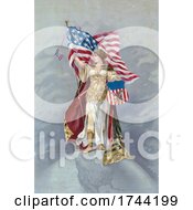 Columbia Standing On Earth And Holding An American Flag And Trademark Sign