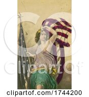 Poster, Art Print Of The Goddess Of Liberty Columbia With An American Flag