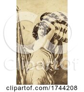 Poster, Art Print Of The Goddess Of Liberty Columbia With An American Flag In Sepia
