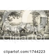 Poster, Art Print Of Scene Of Farmers Working And Mother And Daughter Near The Kitchen